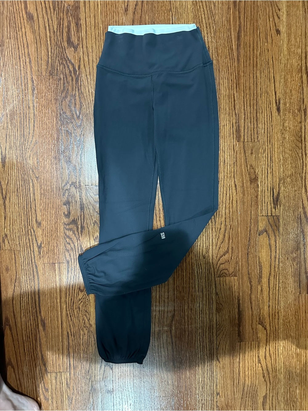 High-Waist Black Joggers with Light Blue Waistband
